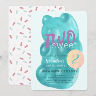 Cute Blue Gummy Beer Two Sweet 2nd Birthday Kaart
