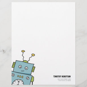 Cute Blue Hand Drawn Robot Briefhoofd Sjabloon