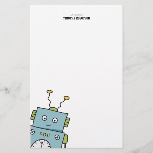 Cute Blue Hand Drawn Robot Briefpapier (Voorkant)