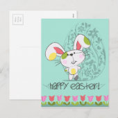 Cute Blue Happy cartoon bunny Feestdagenkaart (Voorkant / Achterkant)