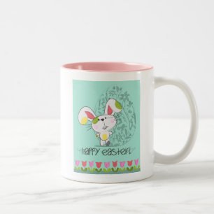 Cute Blue Happy cartoon bunny Tweekleurige Koffiemok