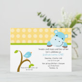 Cute Blue Hippo Birthday Invitation Kaart (Staand voorkant)