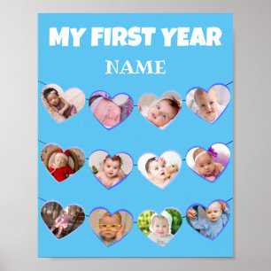 Cute Blue hoort mijn eerste jaar foto Collage Po Poster