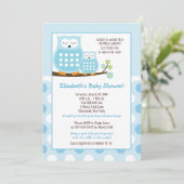 Cute Blue Hoot Ows 5x7 Baby shower Invitation poin (Debout devant)