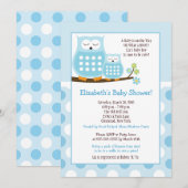 Cute Blue Hoot Ows 5x7 Baby shower Invitation poin (Devant / Derrière)
