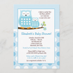 Cute Blue Hoot Ows 5x7 Baby shower Invitation poin