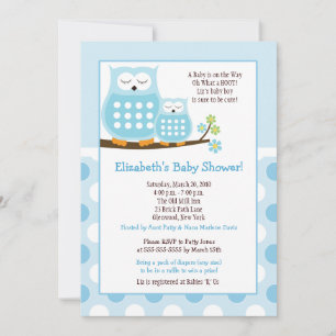 Cute Blue Hoot Ows 5x7 Baby shower Invitation poin