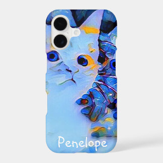 Cute Blue Impressionist Kitten Art met Jouw naam