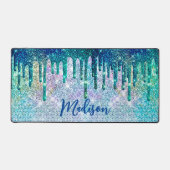 Cute blue iridescent unicorn faux glitter monogram bureaumat (Voorkant)