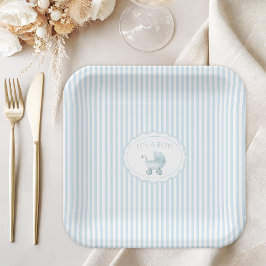 Cute Blue It's a Boy Stroller Baby Shower Papieren Bordje