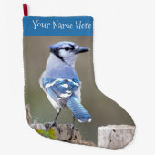 Cute Blue Jay Songbird on Tree Stump Grote Kerstsok (Voorkant)