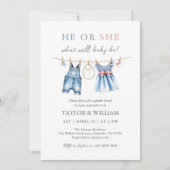 Cute Blue Jean Baby Genre Reveillez Invitation (Devant)