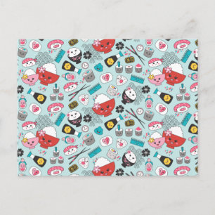 Cute Blue Kawaii Sushi Briefkaart