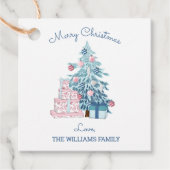 Cute Blue Kerstmis, Merry Kerstry Bedankjes Labels (Voorkant)
