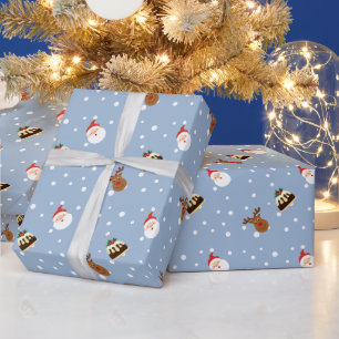 Cute Blue Kerstmis Pudding Gift Cadeaupapier