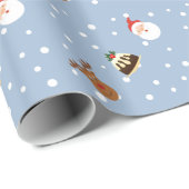 Cute Blue Kerstmis Pudding Gift Cadeaupapier (Rol Hoek)