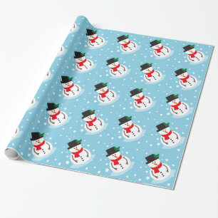Cute Blue Kerstmis Snowy Snowman Cadeaupapier