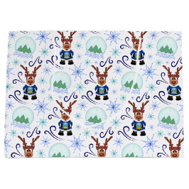 Cute Blue Kids Christmas Reindeer Groot Cadeauzakje
