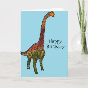 Cute blue kinder brachiosaurus dinosaur art. kaart