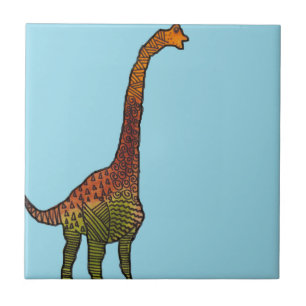 Cute blue kinder brachiosaurus dinosaur art. tegeltje