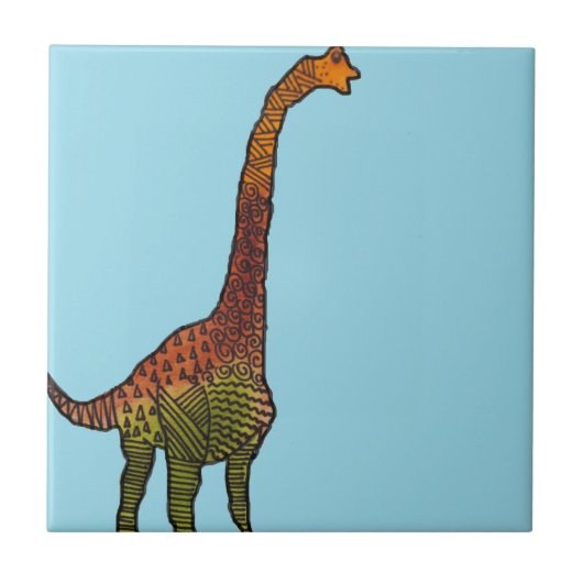Cute blue kinder brachiosaurus dinosaur art. tegeltje (Voorkant)