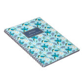 Cute Blue Kingfisher Birds Floral Pattern Name Notitieboek (Rechterzijde)