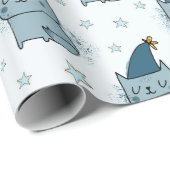 Cute Blue Kitty Cat Kinder Kerstmis Cadeaupapier (Rol Hoek)