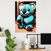 Cute blue koala plush speelgoed | AI Art. Poster (Thuiskantoor)