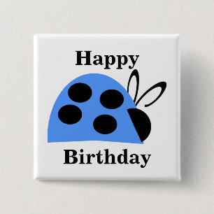 Cute Blue Ladybug Birthday Vierkante Button 5,1 Cm