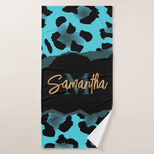 Cute Blue Leopard Print Bad Handdoek (Badhanddoek)