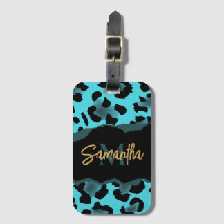 Cute Blue Leopard Print Bagagelabel