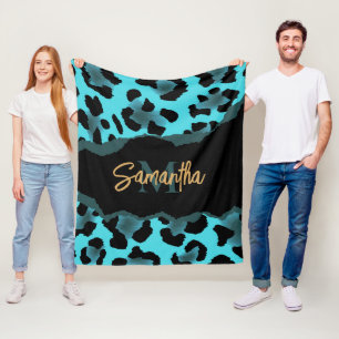 Cute Blue Leopard Print Fleece Deken
