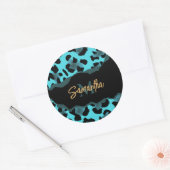 Cute Blue Leopard Print Ronde Sticker (Envelop)