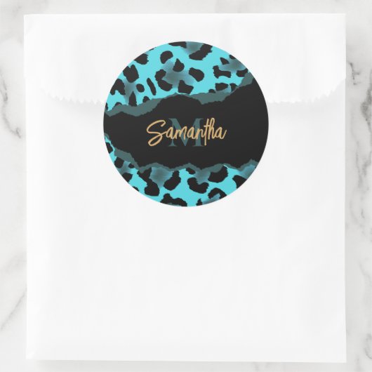 Cute Blue Leopard Print Ronde Sticker (Tas)