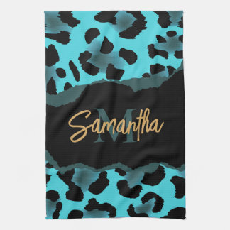 Cute Blue Leopard Print Theedoek