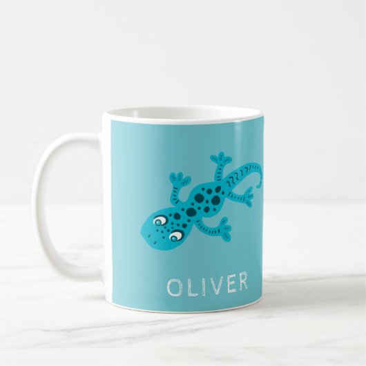 Cute Blue Lizard Gecko Nom Mug for Kids (Gauche)