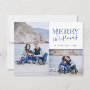 Cute Blue Merry-kerstfotokaart Feestdagenkaart
