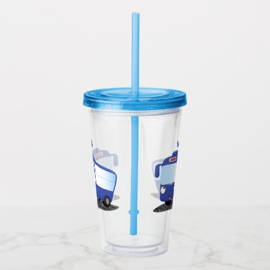 Cute blue modern bus cartoon illustratie acryl drinkbeker (Rechts)