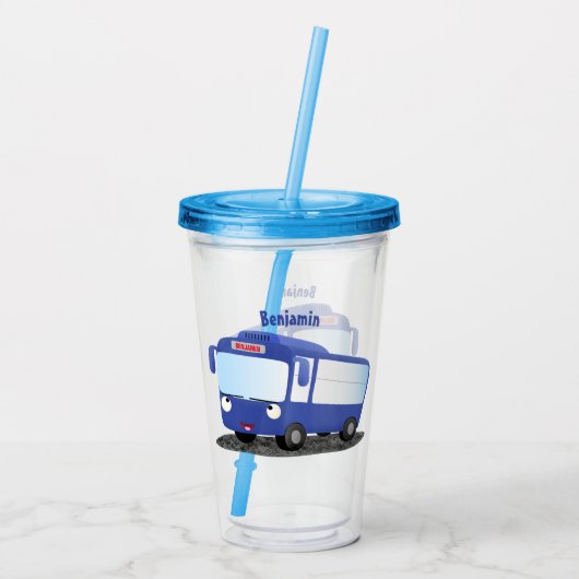 Cute blue modern bus cartoon illustratie acryl drinkbeker (Achterkant)