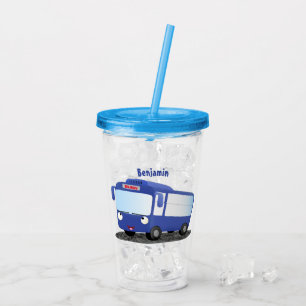 Cute blue modern bus cartoon illustratie acryl drinkbeker