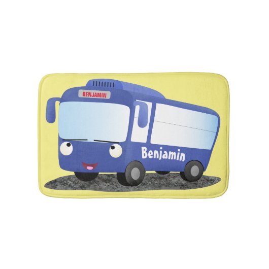 Cute blue modern bus cartoon illustratie badmat (Voorkant)