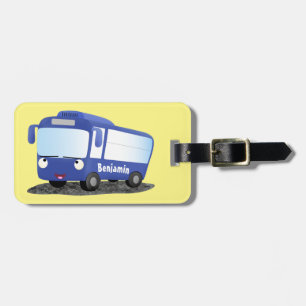 Cute blue modern bus cartoon illustratie bagagelabel