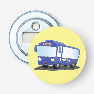 Cute blue modern bus cartoon illustratie button flesopener