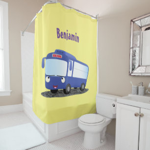 Cute blue modern bus cartoon illustratie douchegordijn