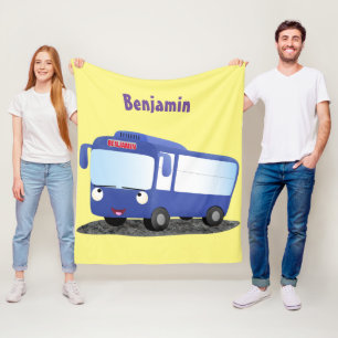 Cute blue modern bus cartoon illustratie fleece deken