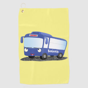 Cute blue modern bus cartoon illustratie golfhanddoek