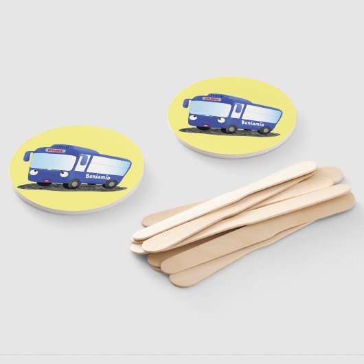 Cute blue modern bus cartoon illustratie handwaaier (Niet-gemonteerd)