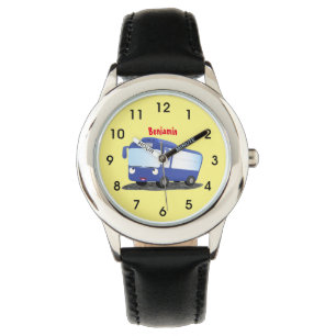 Cute blue modern bus cartoon illustratie horloge