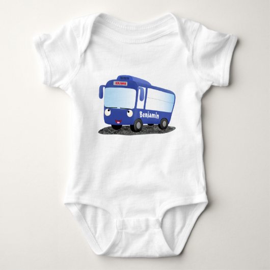 Cute blue modern bus cartoon illustratie romper (Voorkant)