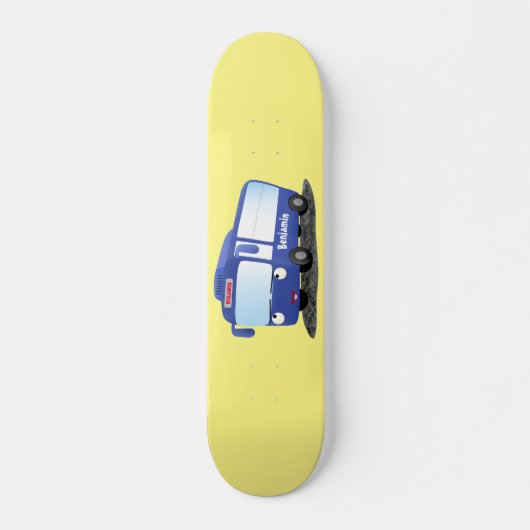 Cute blue modern bus cartoon illustratie skateboard (Voorkant)